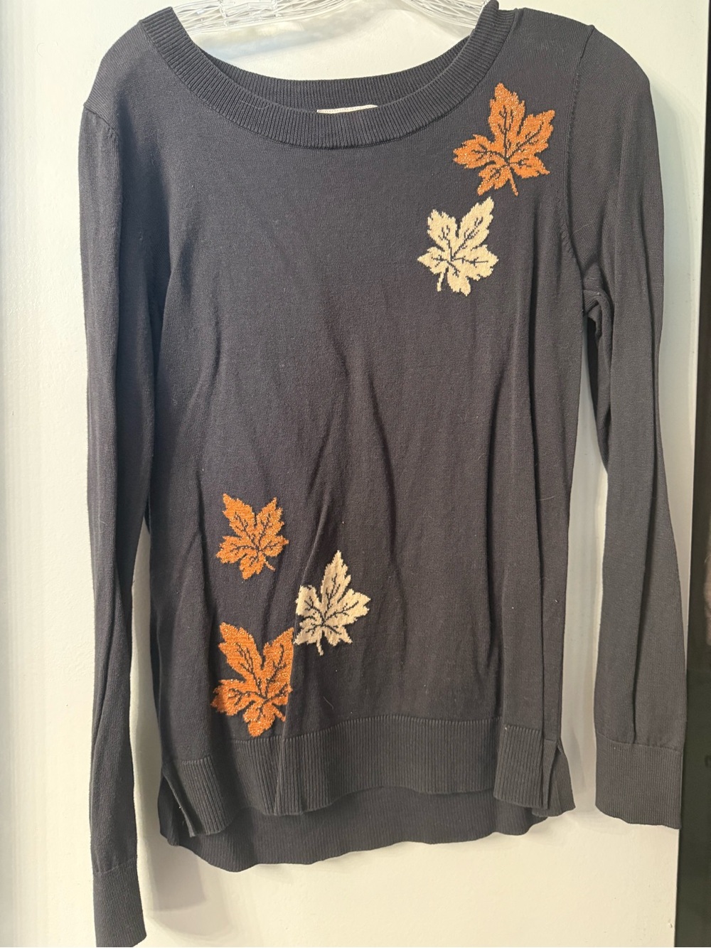Loft Grey Leaf Accent Sweater
